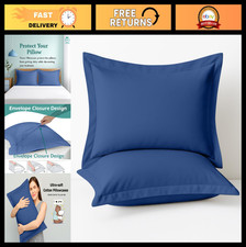 2 Pack Standard Pillow Shams 20x26 - 600TC Organic Cotton Blue Covers, Soft Sm