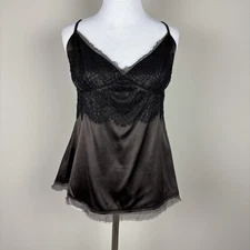 Elie Tahari Camisole Top Womens Large Brown Silk Lace Evening Cocktail Romantic