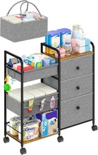 2 In 1 Baby Diaper Caddy Storage, 3 Tier Rolling Cart with Dividers and Drawers.