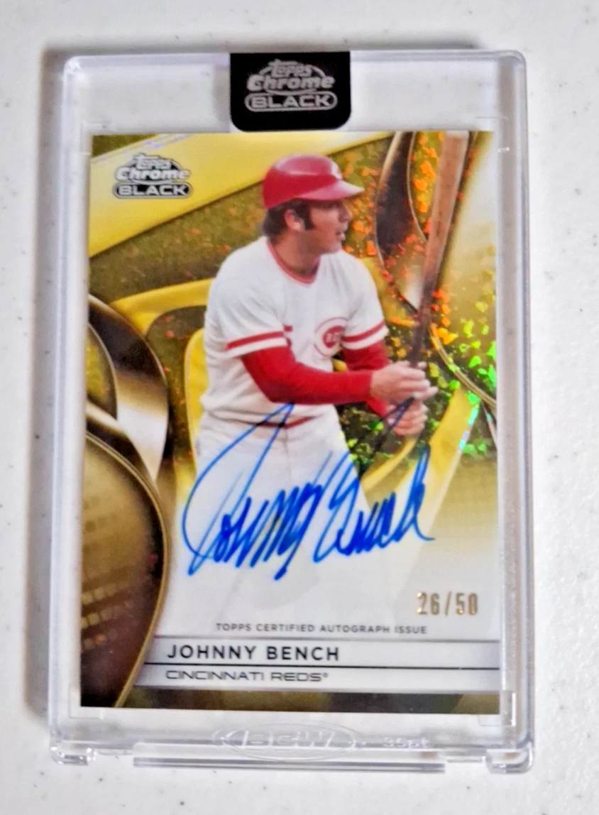 Topps Johnny Bench Autographed Baseball Sports Trading Cards