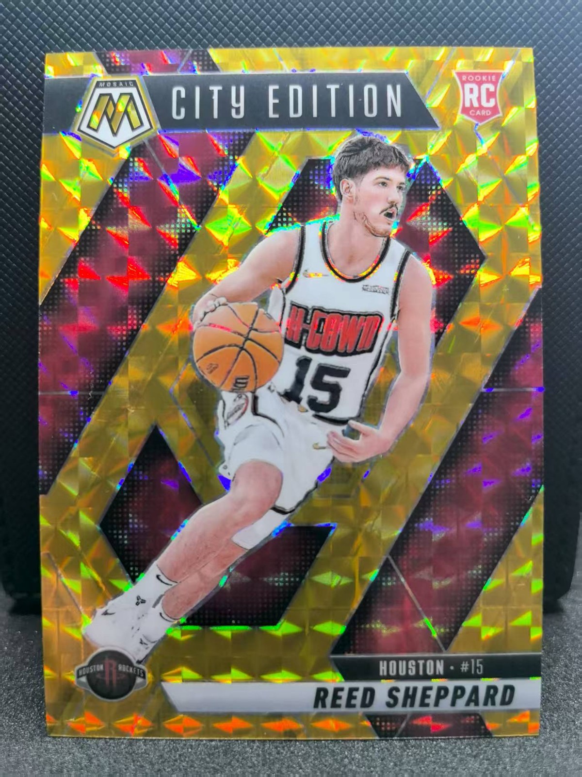 Reed Sheppard 2024-25 Panini Mosaic City Edition Gold Mosaic Prizm 04/10 RC #276