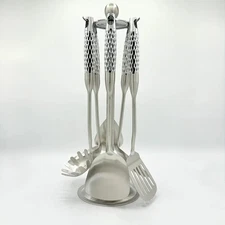 7-Piece Stainless Steel Cooking Utensil Set w/ Stand – Non-Slip Grip Handles