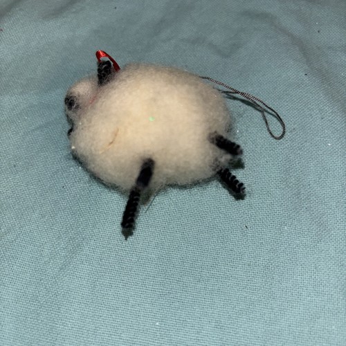 Vintage Handcrafted White Wool Sheep With Red Bow 2x2 - Picture 3 of 10