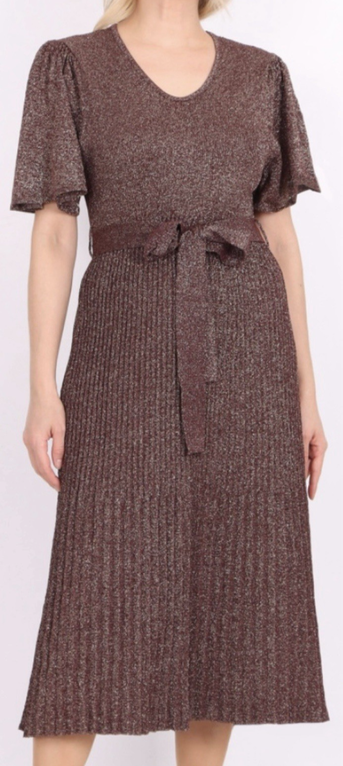 Ex Monsoon Lurex Glitter V-Neck Belted Midi Dress Size 8 10 12 14 16 18 20 22 24