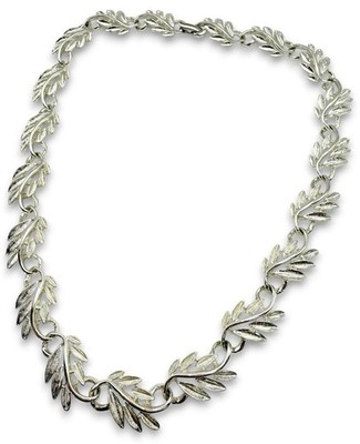 Vintage 60s Napier Silver Tone Textured Locking Leaf Branch Necklace 
