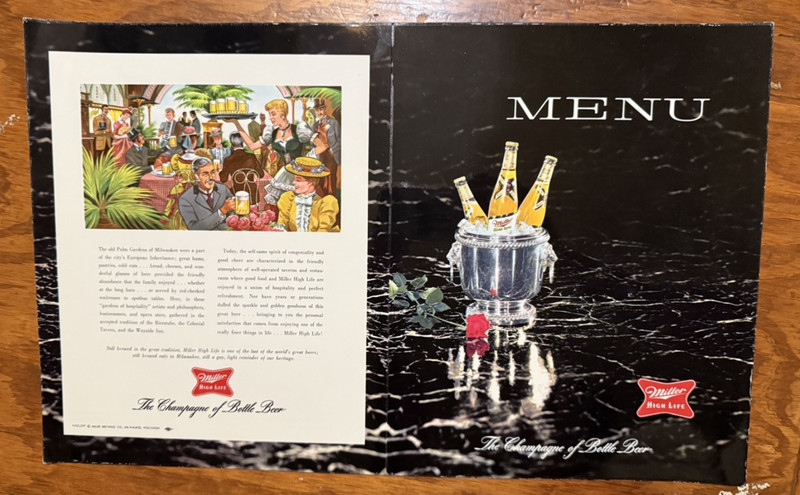 MILLER HIGH LIFE Beer Deadstock Menu Cover  (VTG, 50s)
