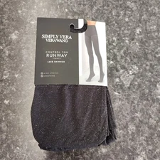 Simply Vera Wang Sz 2 Black Luxe Shimmer Runway Tights Control Top Smoothing New