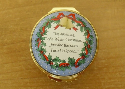 Boxed Halcyon Days "White Christmas" Enamel Musical Box - 1 5/8"(4.25cms) - Picture 2 of 13