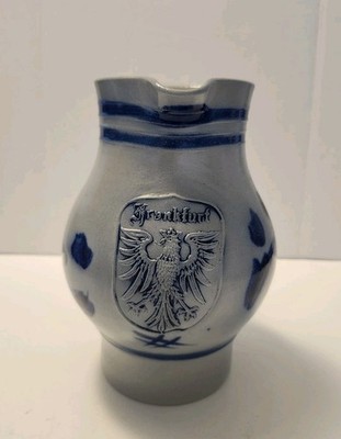 Vintage Salt Glazed Stoneware Pottery Pitcher/Frankfurt Germany Large-Signed