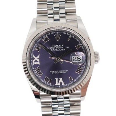 2024 New Rolex 126234 Datejust 36mm Purple Roman Dial Diamond 6 9 Watch