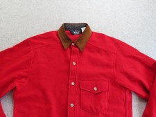 VTG Woolrich Shirt Mens Medium Red Solid Wool Elbow Patch Button Up USA Hunting