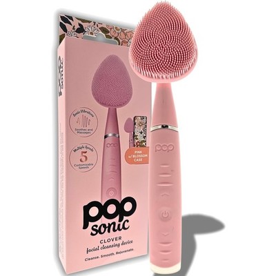 Clover Facial Cleansing Device Pink Silicone Facial Cleaner & Exfoliator w/ 8...