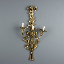 Applique Antica Bronzo Dorato 3 Bracccia Decori Italia XIX Secolo Originale