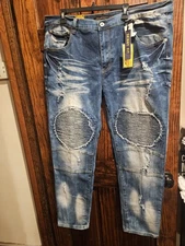 Bleecker And Mercer Nwt Jeans 42x32 Skinny Fit Indigo Distressed Destroyed