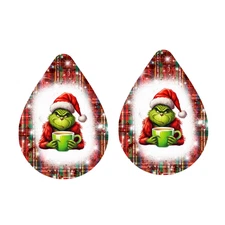 Fun Grinch Christmas Dangle Drop Teardrop Earrings Print Both Side