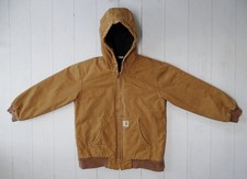 Vtg Carhartt Canvas Jacket Quilt Lined YOUTH Size L 14/16 BRN Brown Hooded