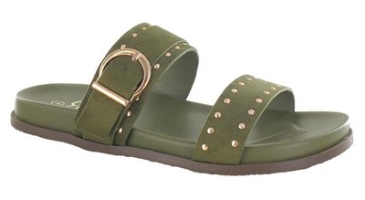 Ella Doppelriemen Schnalle Nieten Schieber Sandalen Leder offene Zehenpartie Gladiator-Stil