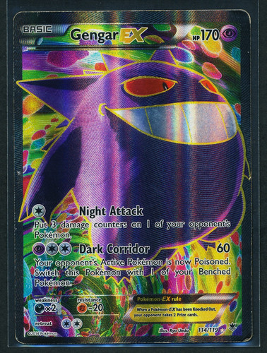 Gengar EX 114/119 Full Art Holo Rare Pokémon 2014 Phantom Forces HP