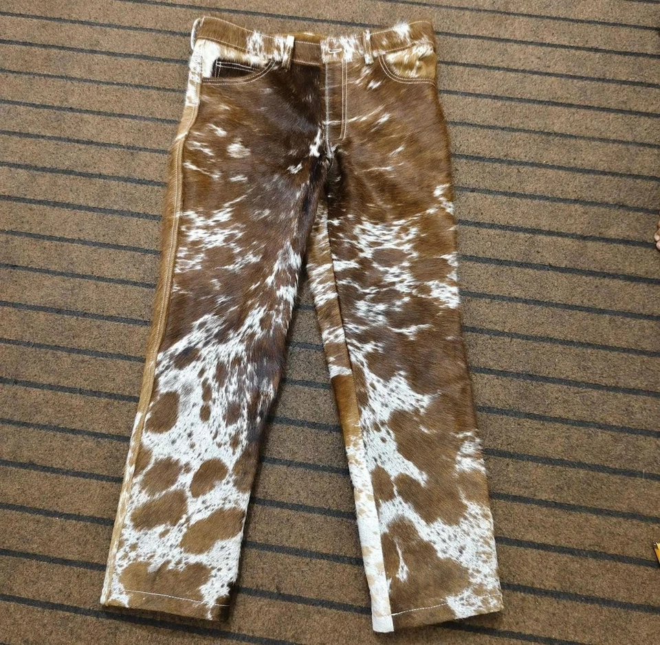 Cowhide Leather Pants: Men's Western Rodeo Style Hair-on-Hide Trousers - Image 2 of 4