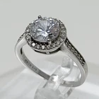 Vintage Sterling Silver 925 Clear Crystal Halo Rhinestone Size 8 Ring