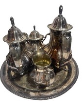 Vintage Poole EPCA Lancaster Rose 400 Silver Plate Tea Coffee Teapot Set 5 Pcs