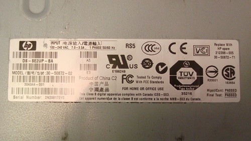HP Compaq MSA Storage PSU DS-SE2UP-BA 304044-001 212398-005 500W Netzteil - Afbeelding 3 van 3
