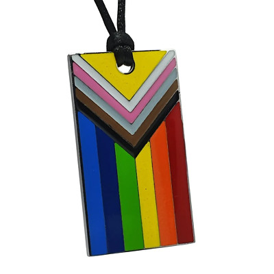 Progress Pride Pendant Hard Enamel Necklace LGBT Corded Premium Pride Jewellery