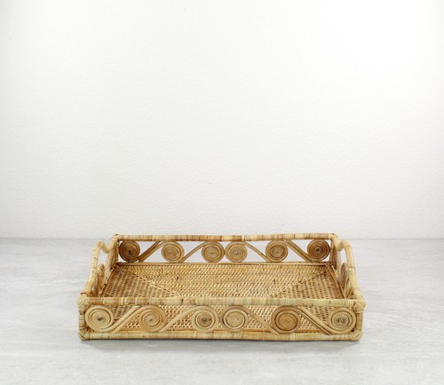 New Swirly Rectangle Rattan Tray with Handles-Natural-15.5" - Picture 4 of 4