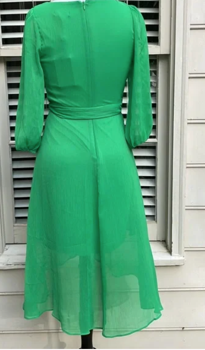 NWT - DKNY Apple Green Belted Balloon-Sleeve Faux-Wrap Dress