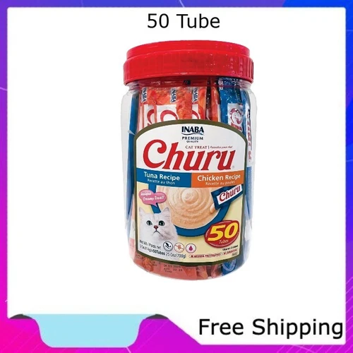 INABA Churu Creamy, Lickable Wet Cat Treats, 0.5 oz, 50 Tubes, Tuna & Chicken