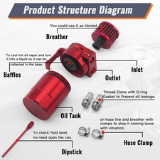 Red 300ml Oil Catch Can Kit Universal Breather Baffled Aluminum Reservoir Tank