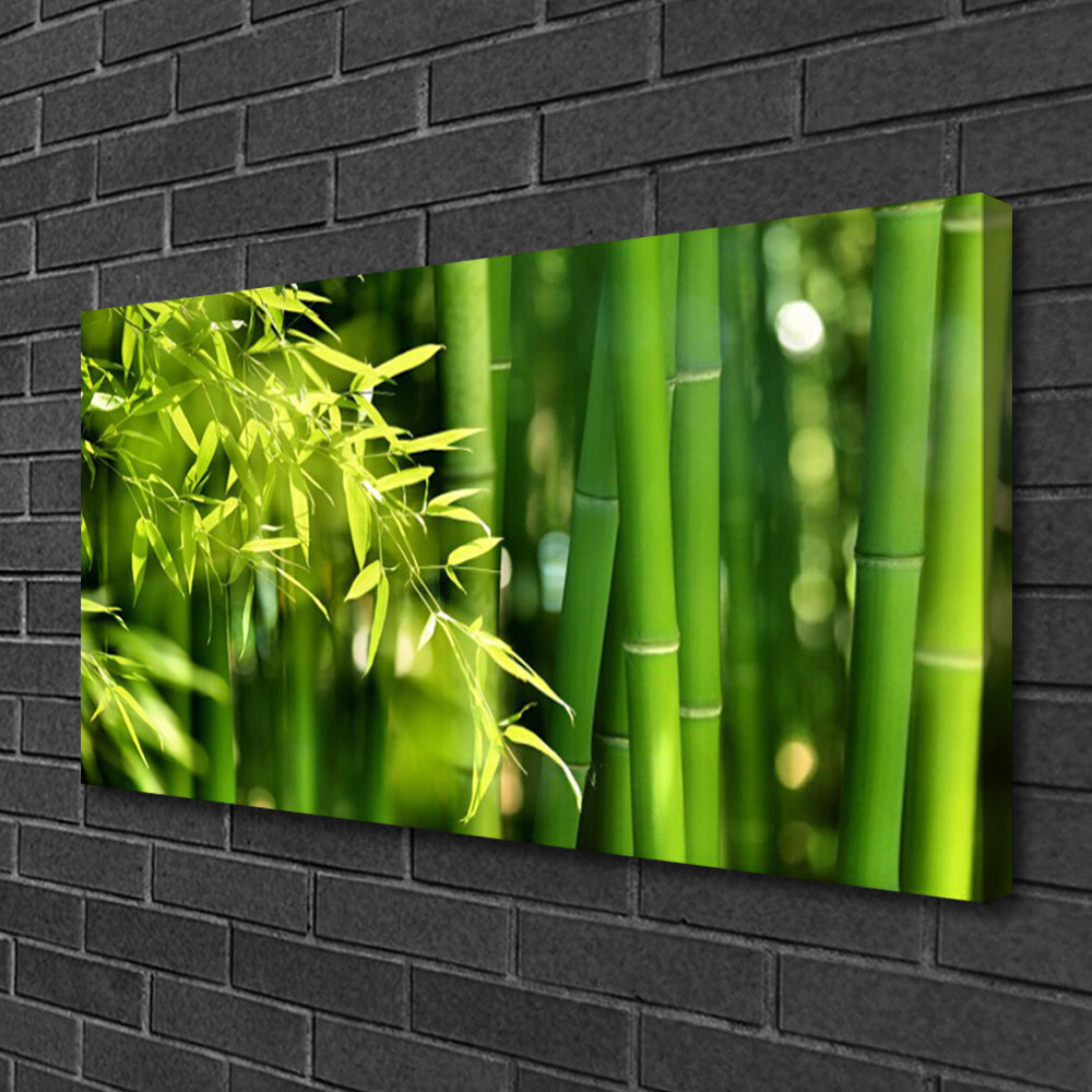 Tableau sur toile floral de 100x50 cm avec motif bambou et feuilles vertes