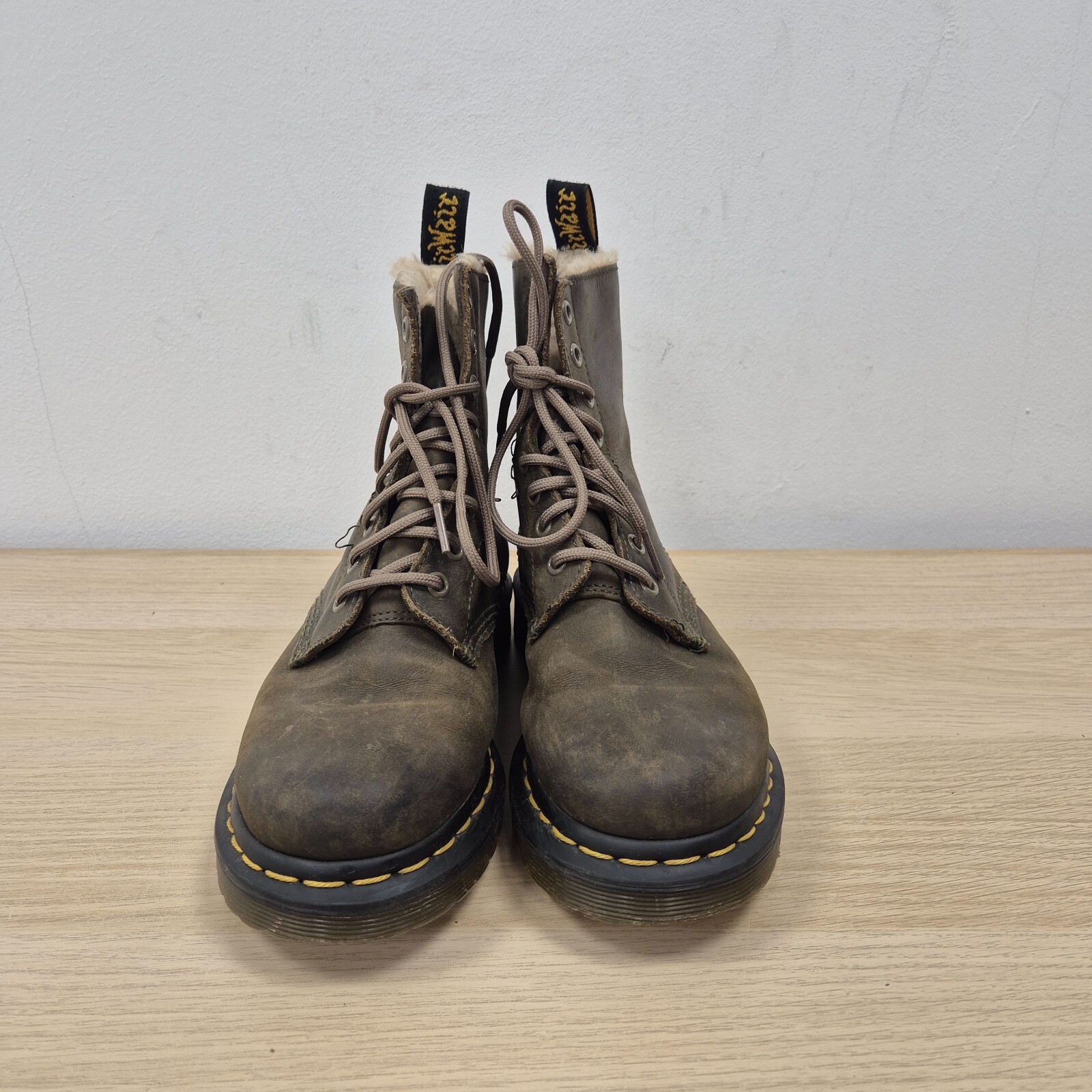 Dr Martens 1460 Bex Serena Fur Lined Khaki Brown Leather Ankle Warm Boots Uk 4 image 2