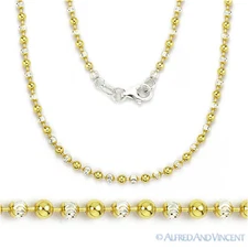 2.5mm Moon Bead Link .925 Sterling Silver 14k Yellow Gold-Plated Chain Necklace