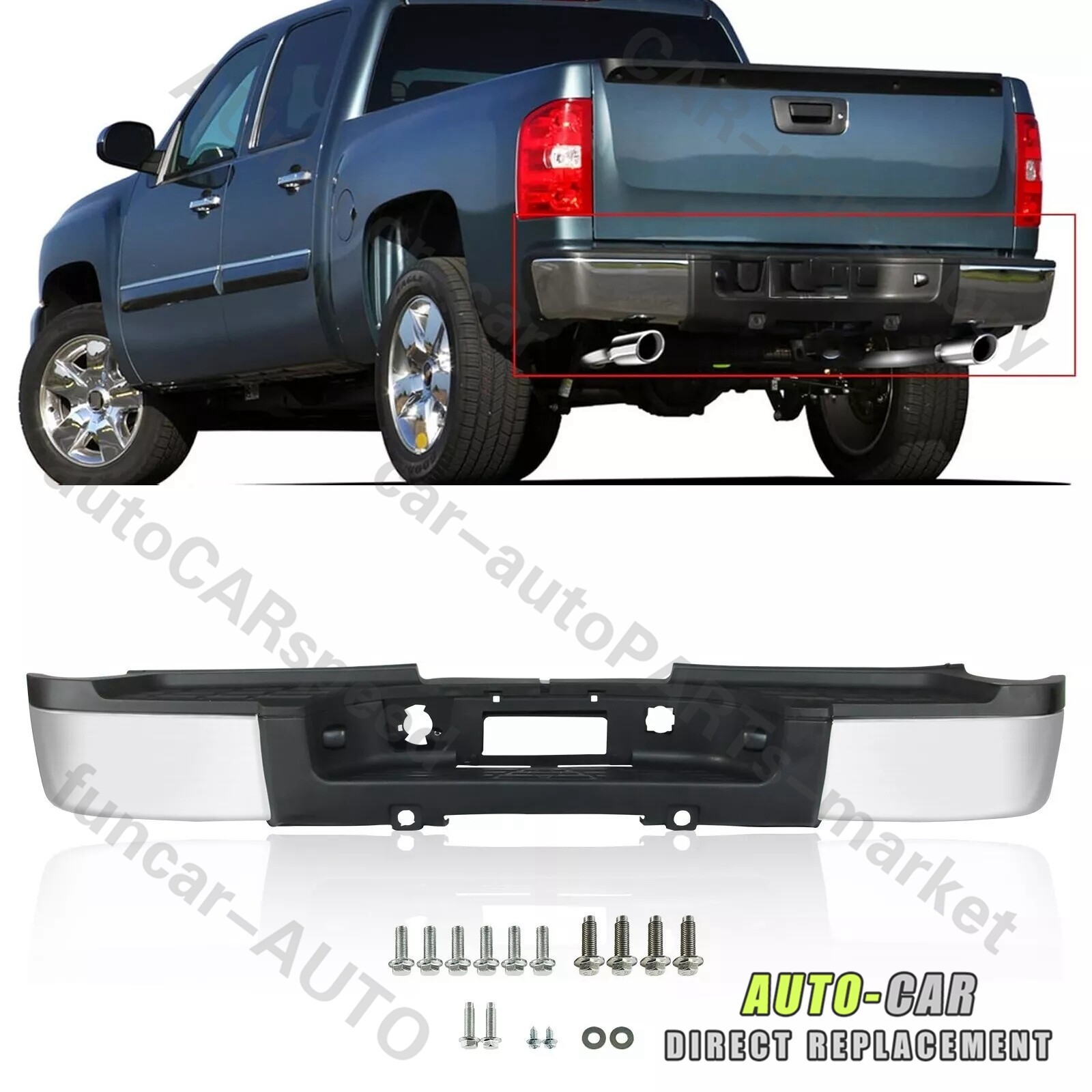 For 2011-2014 Silverado 2500HD 3500HD Rear Bumper W/O Sensor Holes Chrome Steel