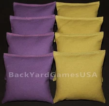 ALL WEATHER CORNHOLE BEAN BAGS Purple & Gold Resin Filled WATERPROOF 