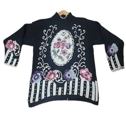 Streetwear Womens Sweater L Cottage Knit Flower Gr