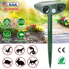 2PCS Solar Ultrasonic Animal Repeller Chaser PIR Sensor Deer Raccoon Chasing