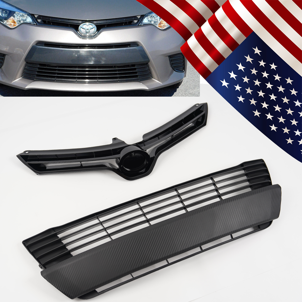 Grille Pair For 2014-2016 Toyota Corolla CE LE Front Bumper Upper & Lower Grill