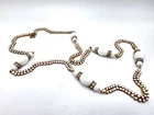 Vtg. Milk Glass, Rhinestone Necklace, Gold Tone, 28"