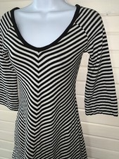 Free People Sz ?? (See Meas) Black White Diagonal Striped Tunic Skater Dress EUC