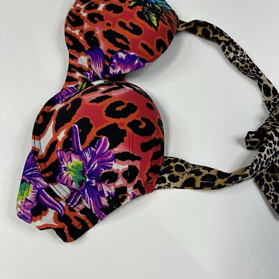 Y2K Victorias Secret 34B Bombshell Bikini Top Floral Leopard