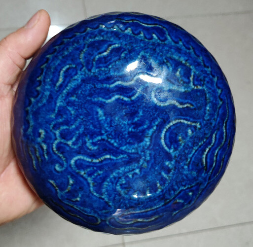 China manual porcelain Yuan dynasty blue carving Dragon pattern box