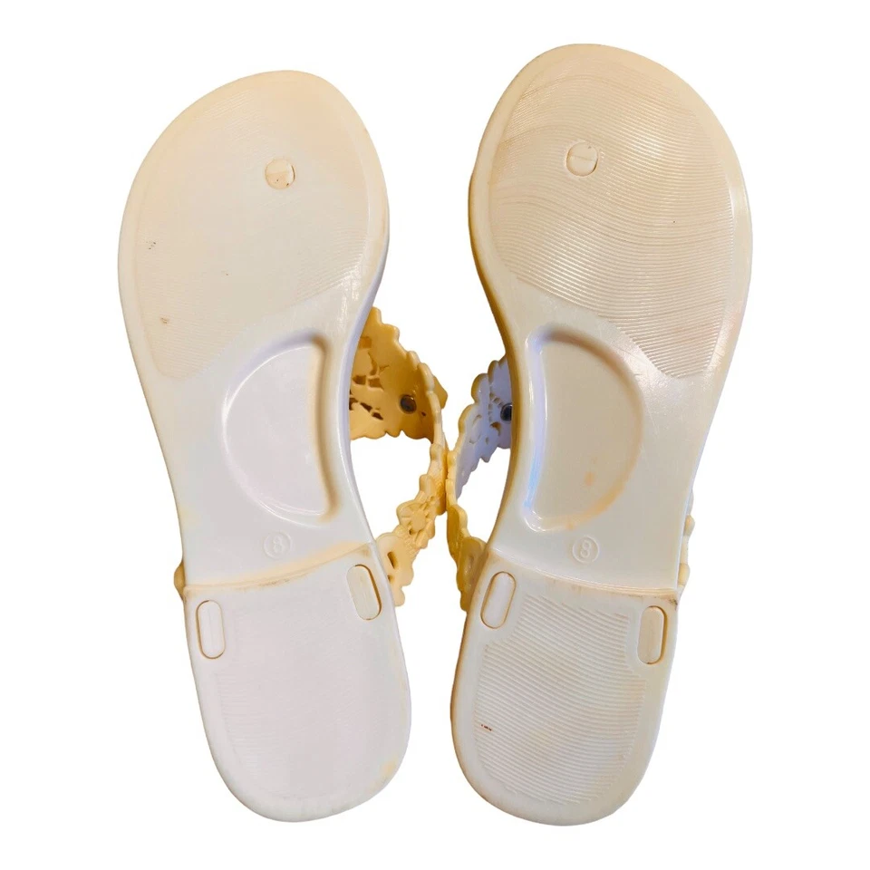 Badgley Mischka Bali Floral Thong Jelly Flip Flops Summer Sandals Ivory Size 8 - Image 4 of 4
