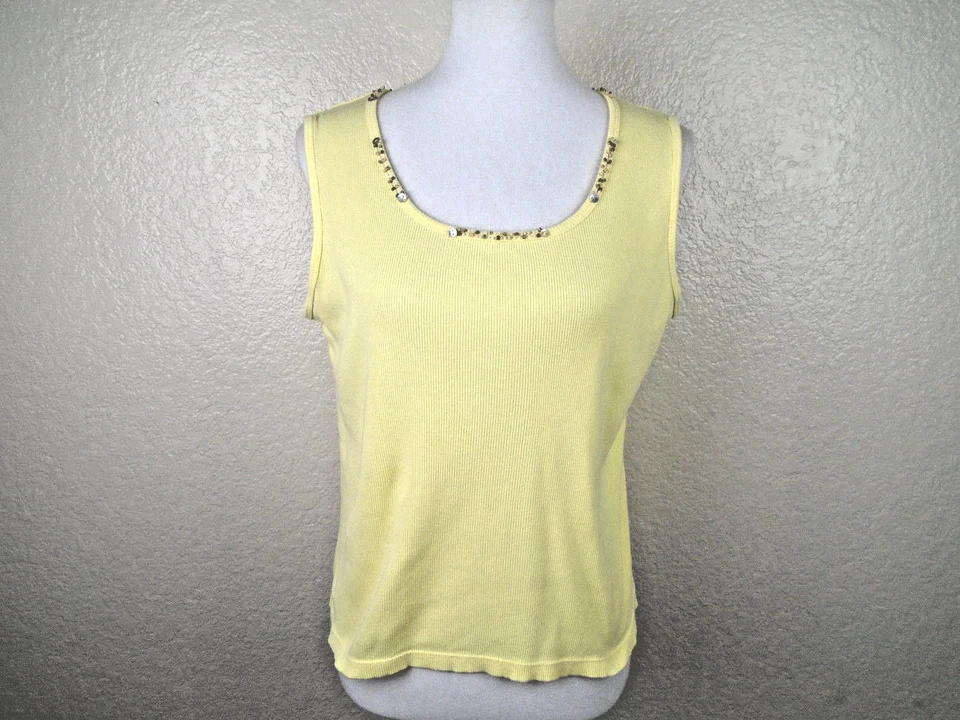 Camiseta sin mangas acanalada con cuentas amarilla Reference Point para mujer talla L Foto 2 de 4