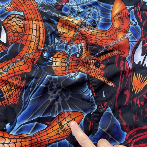 Vintage Spiderman Shirt Mens Medium Blue Button Up Carnage All Over Print Comic - Picture 3 of 9