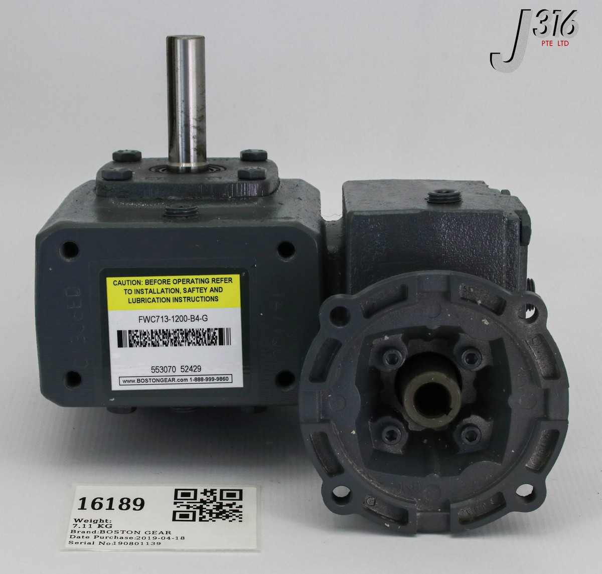 16189 BOSTON GEAR RIGHT ANGLE WORM GEAR SPEED REDUCER FWC713-1200