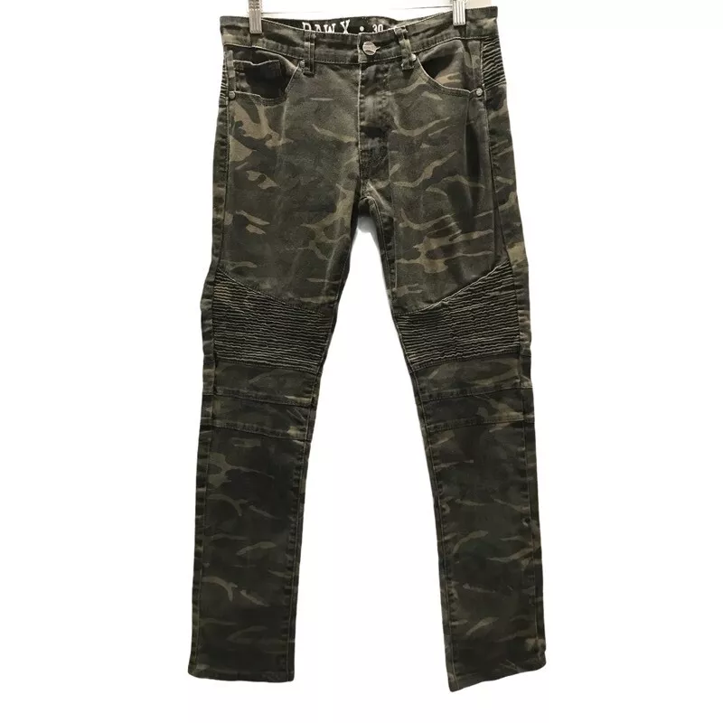 Raw X Mens Jeans Biker Moto Multicolor Camouflage Stretch Pocket Denim 30 x 29.5