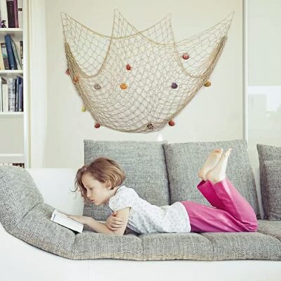 decorative fishing net with shells Natural Decor 79 Inch Beach Theme Decor for Party Home Bedroom Wall Hanging Fish Net Decorations (Aqua) or postcards Uxcell Fishing Net Decor, 80