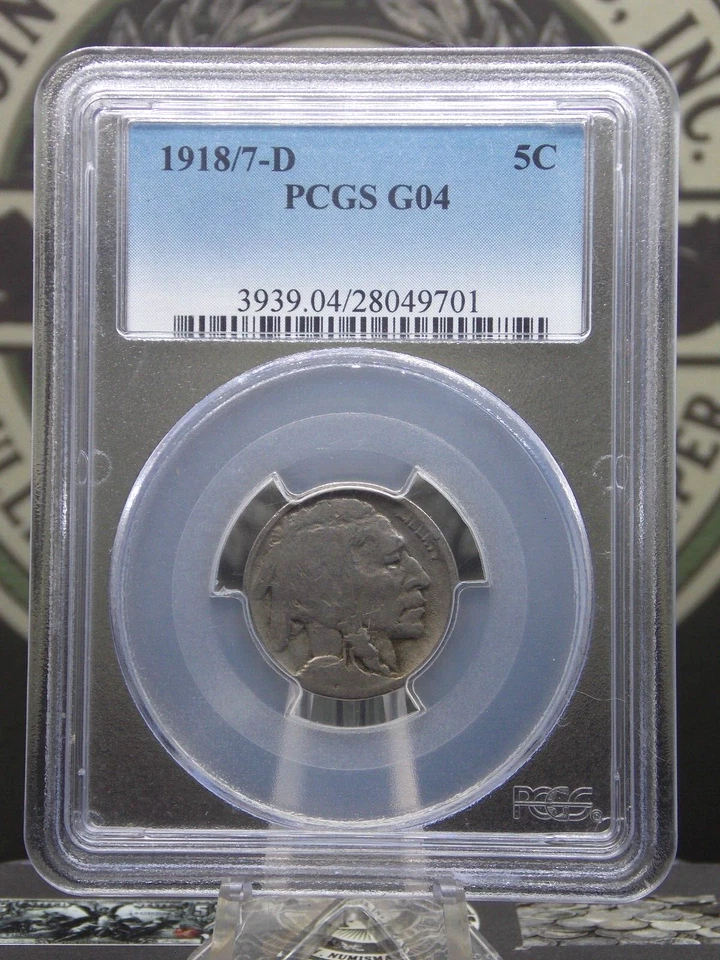 1918/7 "D" Indian Head BUFFALO Nickel 5c PCGS G04 #701 Good *KEY* ECC&C, Inc. - Image 4 of 4